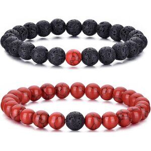 ⚡Rankeef Men 2 Red Black Tiger Eye 8MM Natural Stone Crystal Beaded Bracelet